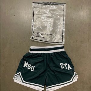 MSU ZTA Sorority Green Athletic Shorts with White Trim- Size S